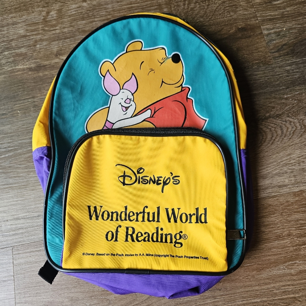 Vintage 90s Y2K Disney Small Backpack Winnie the Pooh Wonderful World of Reading